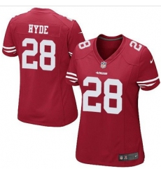 Women Nike 49ers #28 Carlos Hyde Red Team Color Stitched NFL Limited Jersey