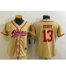 Women San Francisco 49ers 13 Brock Purdy Gold With Patch Cool Base Stitched Baseball Jersey