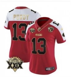 Women San Francisco 49ers 13 Brock Purdy Red White Super Bowl XXIX Patch And 75th Anniversary Patch Stitched Game Jersey  Run Small