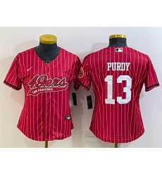 Women San Francisco 49ers 13 Brock Purdy Red With Patch Cool Base Stitched Baseball Jersey