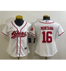 Women San Francisco 49ers 16 Joe Montana White With Patch Cool Base Stitched Baseball Jersey