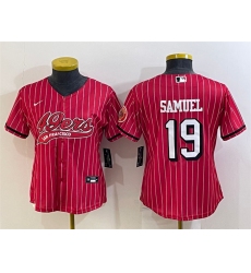 Women San Francisco 49ers 19 Deebo Samuel New Red With Patch Cool Base Stitched Baseball JerseyS
