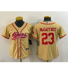 Women San Francisco 49ers 23 Christian McCaffrey Gold With Patch Cool Base Stitched Baseball Jersey