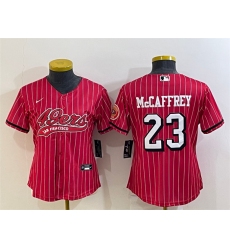 Women San Francisco 49ers 23 Christian McCaffrey New Red With Patch Cool Base Stitched Baseball JerseyS