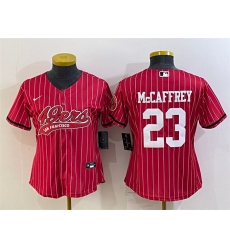 Women San Francisco 49ers 23 Christian McCaffrey Red With Patch Cool Base Stitched Baseball Jersey