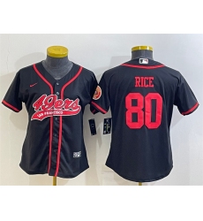 Women San Francisco 49ers 80 Jerry Rice Black With Patch Cool Base Stitched Baseball Jersey