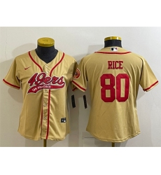 Women San Francisco 49ers 80 Jerry Rice Gold With Patch Cool Base Stitched Baseball Jersey
