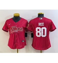 Women San Francisco 49ers 80 Jerry Rice Red With Patch Cool Base Stitched Baseball Jersey