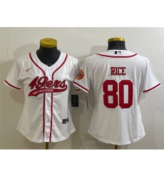 Women San Francisco 49ers 80 Jerry Rice White With Patch Cool Base Stitched Baseball Jersey