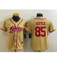 Women San Francisco 49ers 85 George Kittle Gold With Patch Cool Base Stitched Baseball Jersey