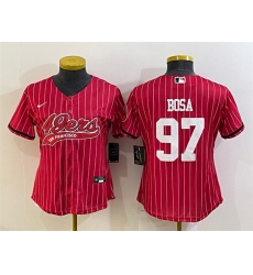 Women San Francisco 49ers 97 Nick Bosa Red With Patch Cool Base Stitched Baseball Jersey