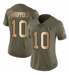 Womens Nike San Francisco 49ers 10 Jimmy Garoppolo Limited OliveGold 2017 Salute to Service NFL Jersey