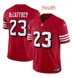 Youth San Francisco 49ers 23 Christian McCaffrey New Red 2023 F U S E  Vapor Untouchable Limited Stitched Football Jersey