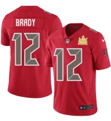 Men Nike Tampa Bay Buccaneers 12 Tom Brady Red Men Super Bowl LV Champions Patch Stitched NFL Limited Rush Jersey
