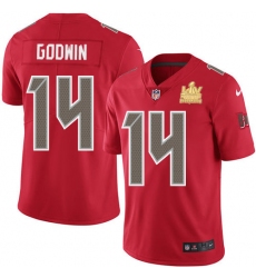 Men Nike Tampa Bay Buccaneers 14 Chris Godwin Red Men Super Bowl LV Champions Patch Stitched NFL Limited Rush Jersey