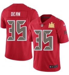 Men Nike Tampa Bay Buccaneers 35 Jamel Dean Red Men Super Bowl LV Champions Patch Stitched NFL Limited Rush Jersey