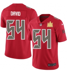 Men Nike Tampa Bay Buccaneers 54 Lavonte David Red Men Super Bowl LV Champions Patch Stitched NFL Limited Rush Jersey