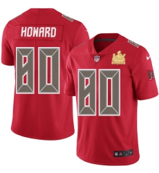 Men Nike Tampa Bay Buccaneers 80 O  J  Howard Red Men Super Bowl LV Champions Patch Stitched NFL Limited Rush Jersey