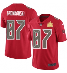 Men Nike Tampa Bay Buccaneers 87 Rob Gronkowski Red Men Super Bowl LV Champions Patch Stitched NFL Limited Rush Jersey