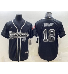Men Tampa Bay Buccaneers 12 Tom Brady Black Reflective With Patch Cool Base Stitched Baseball Jersey
