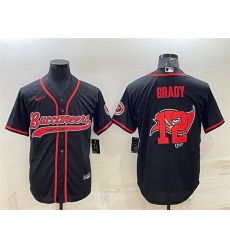 Men Tampa Bay Buccaneers 12 Tom Brady Black Team Big Logo With Patch Cool Base Stitched Baseball Jersey