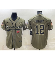 Men Tampa Bay Buccaneers 12 Tom Brady Olive 2022 Salute To Service Cool Base Stitched Baseball Jersey