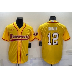 Men Tampa Bay Buccaneers 12 Tom Brady Yellow Cool Base Stitched Baseball Jersey