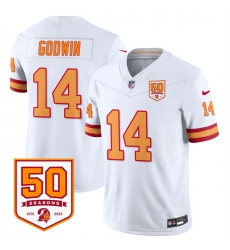 Men Tampa Bay Buccaneers 14 Chris Godwin White 2025 F U S E  50th Anniversary Patch Vapor Limited Stitched Jersey