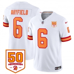 Men Tampa Bay Buccaneers 6 Baker Mayfield White 2025 F U S E  50th Anniversary Patch Vapor Limited Stitched Jersey