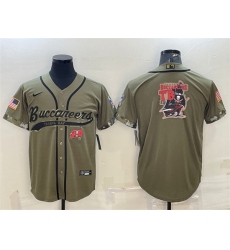 Men Tampa Bay Buccaneers Olive 2022 Salute To Service Team Big Logo Cool Base Stitched Baseball Jersey II