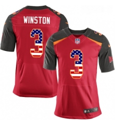 Mens Nike Tampa Bay Buccaneers 3 Jameis Winston Elite Red Home USA Flag Fashion NFL Jersey