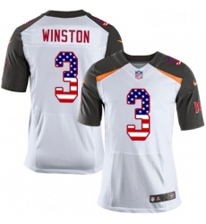 Mens Nike Tampa Bay Buccaneers 3 Jameis Winston Elite White Road USA Flag Fashion NFL Jersey