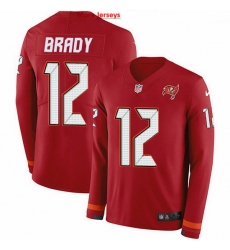 Nike Buccaneers 12 Tom Brady Red Team Color Men Stitched NFL Limited Therma Long Sleeve Jersey