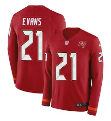 Nike Buccaneers 21 Justin Evans Red Team Color Men s Stitched NFL Limited Therma Long Sleeve Jersey