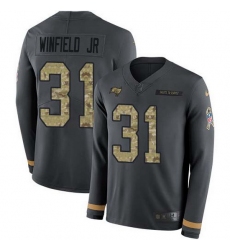 Nike Buccaneers 31 Antoine Winfield Jr  Anthracite Salute to Service Men Stitched NFL Limited Therma Long Sleeve Jersey