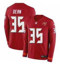 Nike Buccaneers 35 Jamel Dean Red Team Color Men Stitched NFL Limited Therma Long Sleeve Jersey