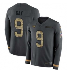 Nike Buccaneers 9 Matt Gay Anthracite Salute to Service Men Stitched NFL Limited Therma Long Sleeve Jersey