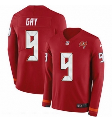 Nike Buccaneers 9 Matt Gay Red Team Color Men Stitched NFL Limited Therma Long Sleeve Jersey