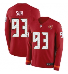 Nike Buccaneers 93 Ndamukong Suh Red Team Color Men Stitched NFL Limited Therma Long Sleeve Jersey