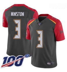 Buccaneers #3 Jameis Winston Gray Youth Stitched Football Limited Inverted Legend 100th Season Jersey