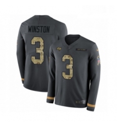 Youth Nike Tampa Bay Buccaneers 3 Jameis Winston Limited Black Salute to Service Therma Long Sleeve NFL Jersey