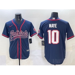 Men New England Patriots 10 Drake Maye Navy With Path Cool Base Stitched Baseball Jersey