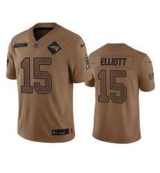 Men New England Patriots 15 Ezekiel Elliott 2023 Brown Salute To Service Limited Stitched Football Jersey