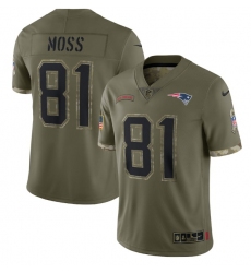 Men New England Patriots 81 Randy Moss Olive 2022 Salute To Service Limited Stitched Jersey