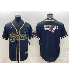 Men New England Patriots Black Gold Team Big Logo With Patch Cool Base Stitched Baseball Jersey