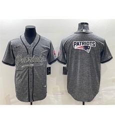 Men New England Patriots Grey Team Big Logo With Patch Cool Base Stitched Baseball Jersey