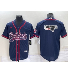 Men New England Patriots Navy Team Big Logo With Patch Cool Base Stitched Baseball Jersey