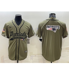 Men New England Patriots Olive Salute To Service Team Big Logo Cool Base Stitched Baseball Jersey