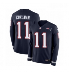 Mens Nike New England Patriots 11 Julian Edelman Limited Navy Blue Therma Long Sleeve NFL Jersey