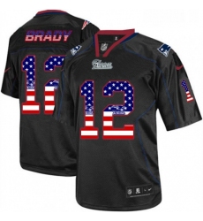 Mens Nike New England Patriots 12 Tom Brady Elite Black USA Flag Fashion NFL Jersey
